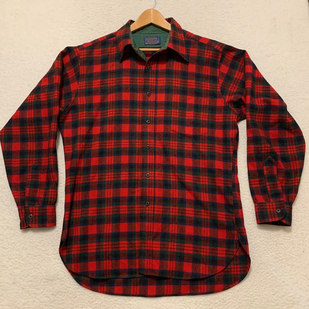 VTG Pendleton Wool Flannel Shirt Mens L MacDuff Tartan Plaid Red Made in USA